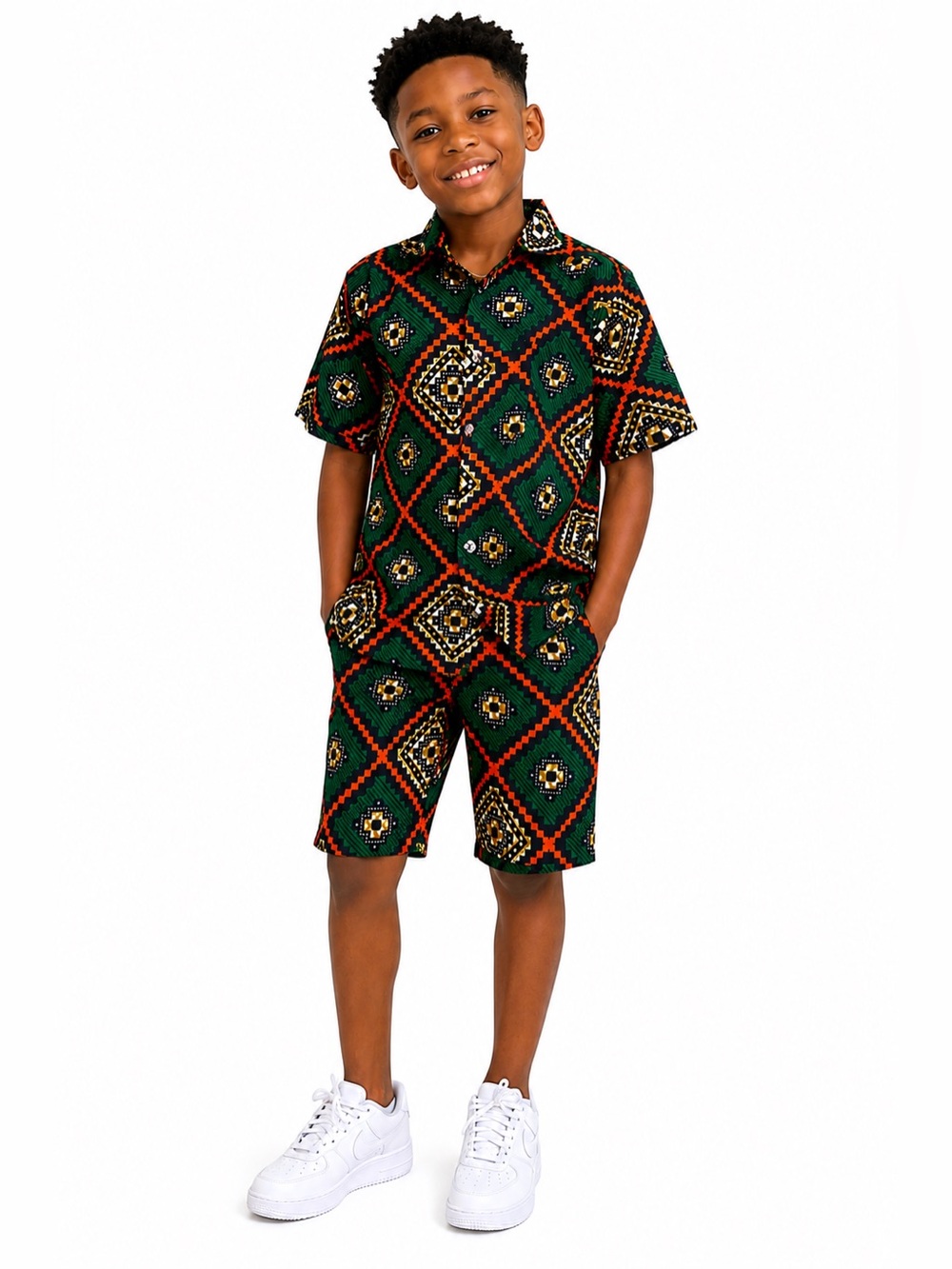 Ankara boys Set - Short Sleeve Button Shirt & Short
